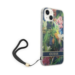 Coque iPhone 14 Guess Flower Cord bleue — visuel 3