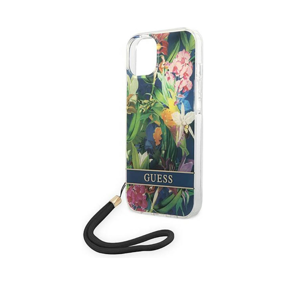 Coque iPhone 14 Guess Flower Cord bleue — visuel 5