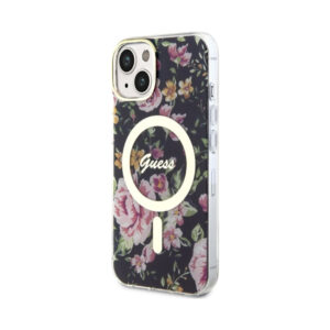Coque iPhone 14 Guess Flower MagSafe noire — visuel 2