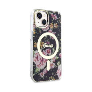 Coque iPhone 14 Guess Flower MagSafe noire — visuel 4