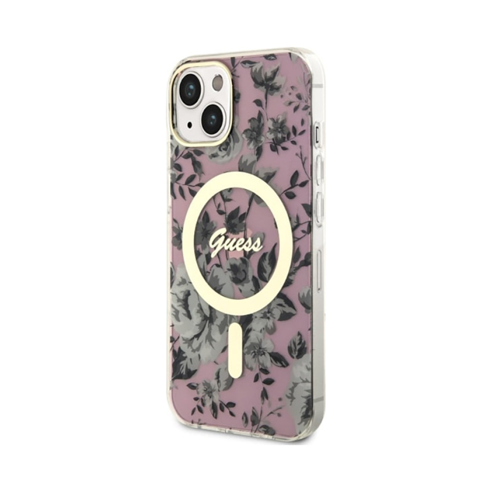 Coque iPhone 14 Guess Flower MagSafe rose — visuel 2