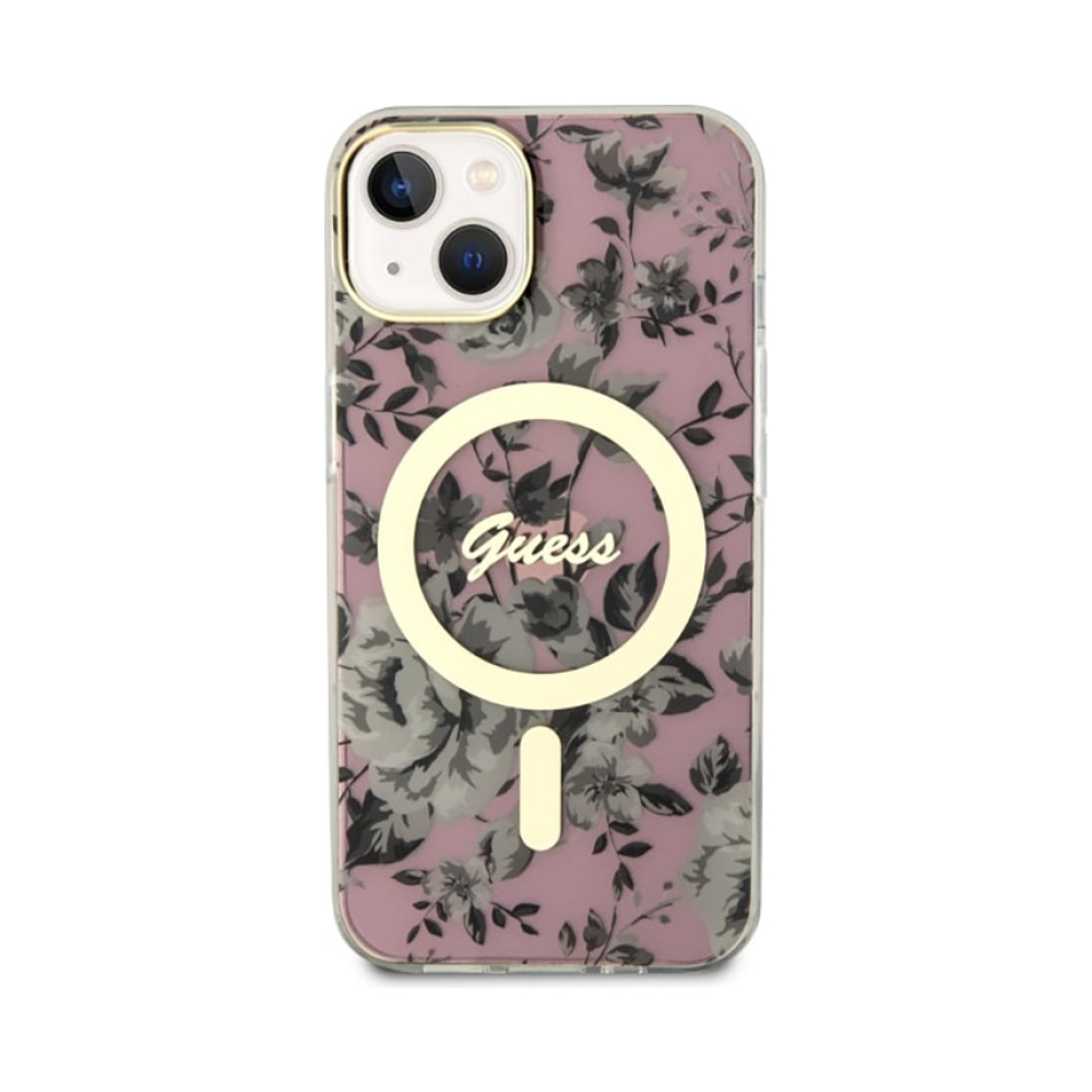 Coque iPhone 14 Guess Flower MagSafe rose — visuel 3
