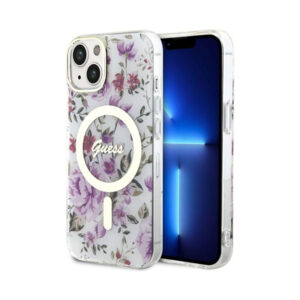 Coque iPhone 14 Guess Flower MagSafe transparente