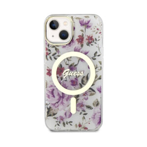 Coque iPhone 14 Guess Flower MagSafe transparente — visuel 3