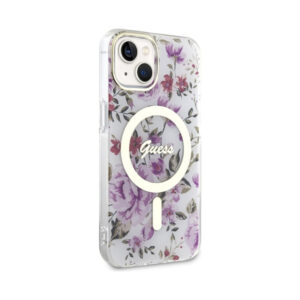 Coque iPhone 14 Guess Flower MagSafe transparente — visuel 4