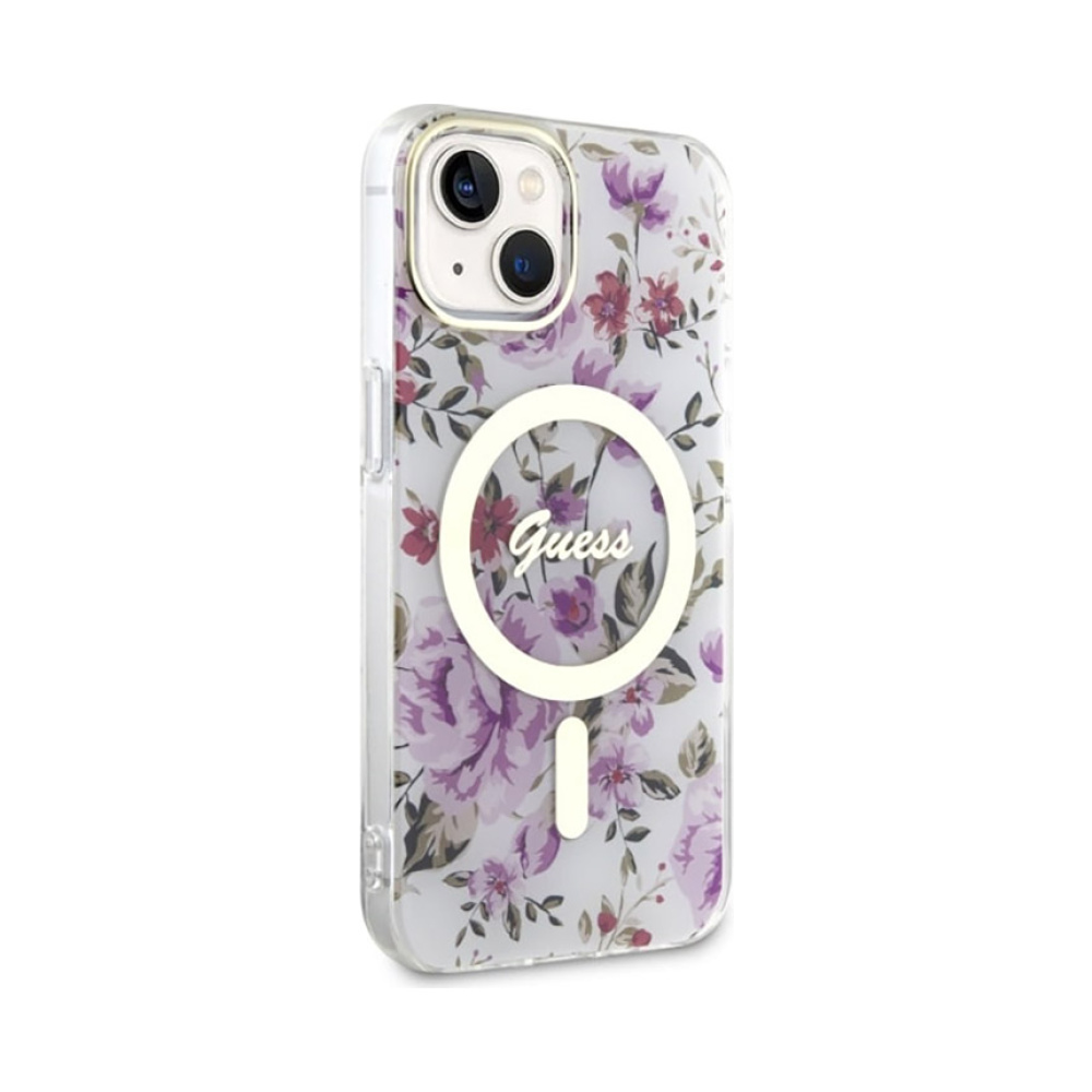 Coque iPhone 14 Guess Flower MagSafe transparente — visuel 4