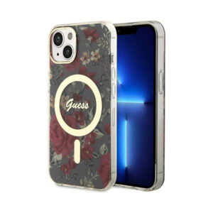 Coque iPhone 14 Guess Flower MagSafe verte