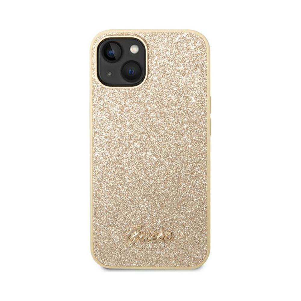 Coque iPhone 14 Guess Glitter Flakes Metal Logo Case dorée — visuel 3