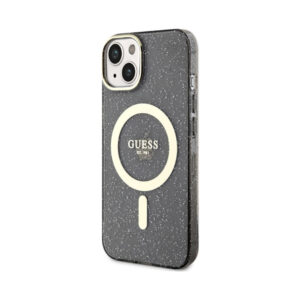 Coque iPhone 14 Guess Glitter Gold MagSafe noire — visuel 2