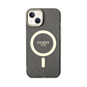 Coque iPhone 14 Guess Glitter Gold MagSafe noire — visuel 3
