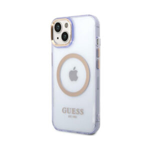 Coque iPhone 14 Guess Gold Outline Translucent MagSafe violette — visuel 2