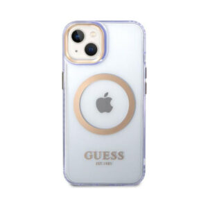 Coque iPhone 14 Guess Gold Outline Translucent MagSafe violette — visuel 3