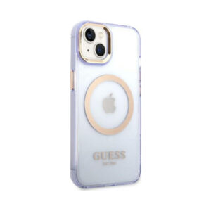 Coque iPhone 14 Guess Gold Outline Translucent MagSafe violette — visuel 4