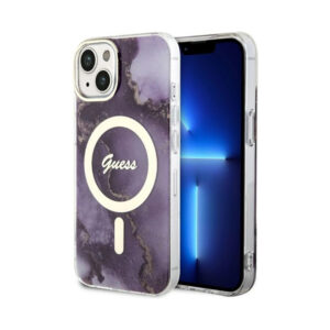 Coque iPhone 14 Guess Golden Marble MagSafe violette
