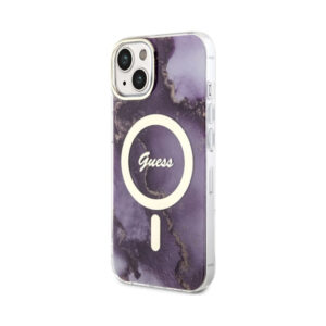Coque iPhone 14 Guess Golden Marble MagSafe violette — visuel 2