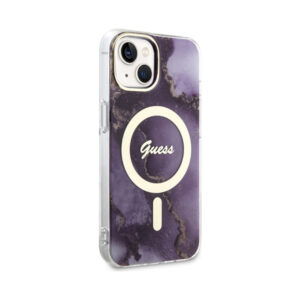 Coque iPhone 14 Guess Golden Marble MagSafe violette — visuel 4
