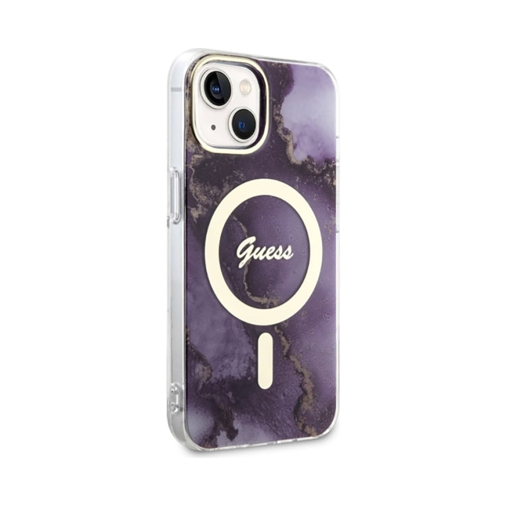 Coque iPhone 14 Guess Golden Marble MagSafe violette — visuel 4