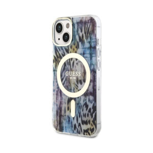 Coque iPhone 14 Guess Leopard MagSafe bleue — visuel 2
