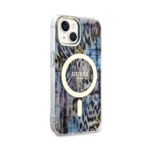 Coque iPhone 14 Guess Leopard MagSafe bleue — visuel 4