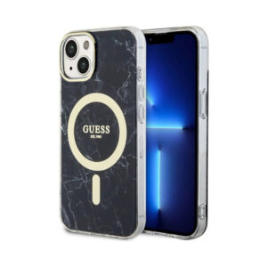 Coque iPhone 14 Guess Marble MagSafe noire