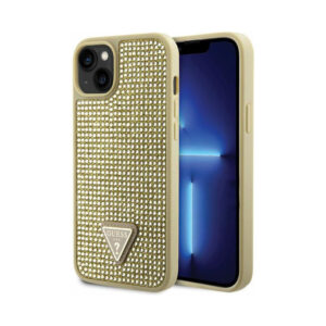 Coque iPhone 14 Guess Rhinestone Triangle dorée