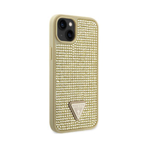 Coque iPhone 14 Guess Rhinestone Triangle dorée — visuel 4