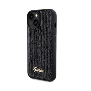 Coque iPhone 14 Guess Sequin Script Metal noire — visuel 2