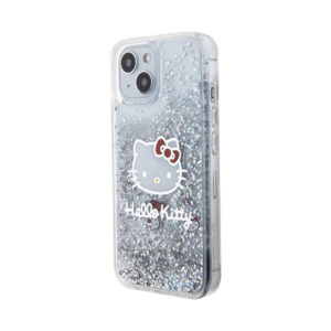 Coque iPhone 14 Hello Kitty Liquid Glitter Charms Kitty Head argentée — visuel 2