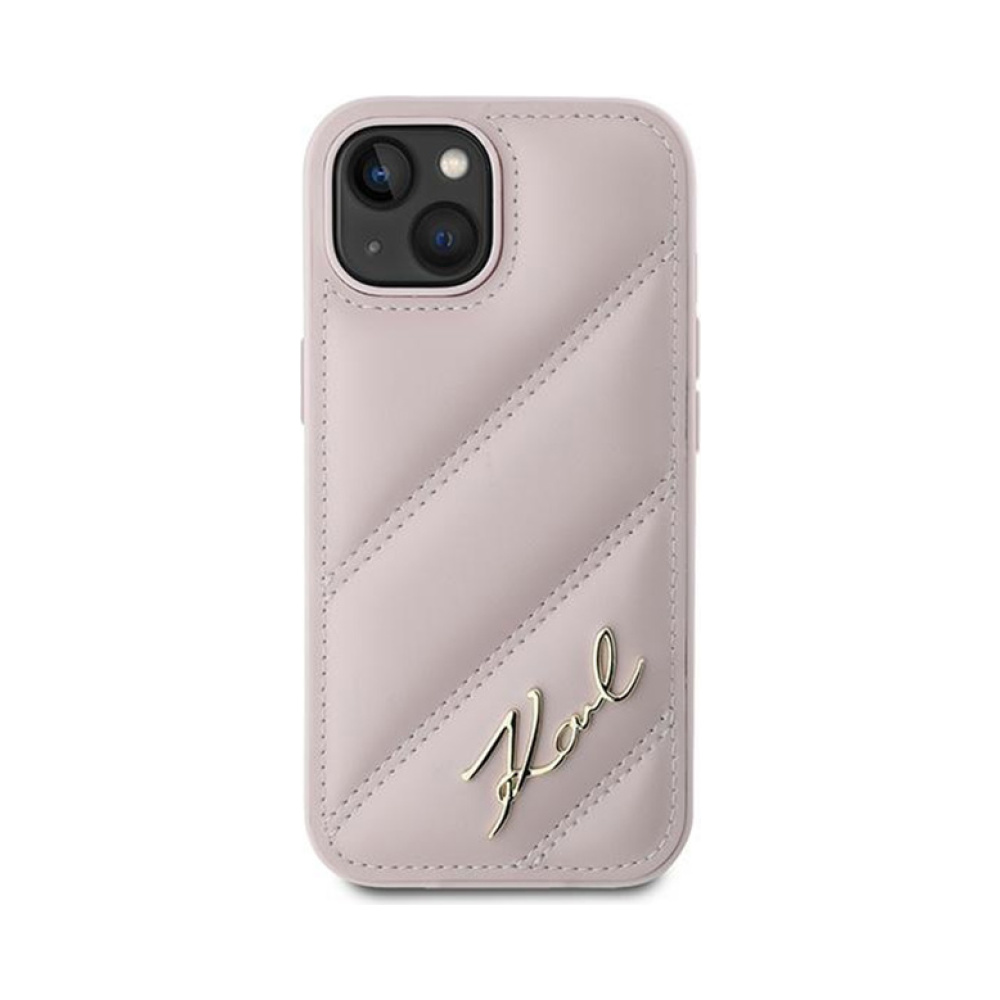 Coque iPhone 14 Karl Lagerfeld Diagonal Quilted Script rose — visuel 3