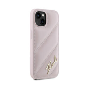 Coque iPhone 14 Karl Lagerfeld Diagonal Quilted Script rose — visuel 4