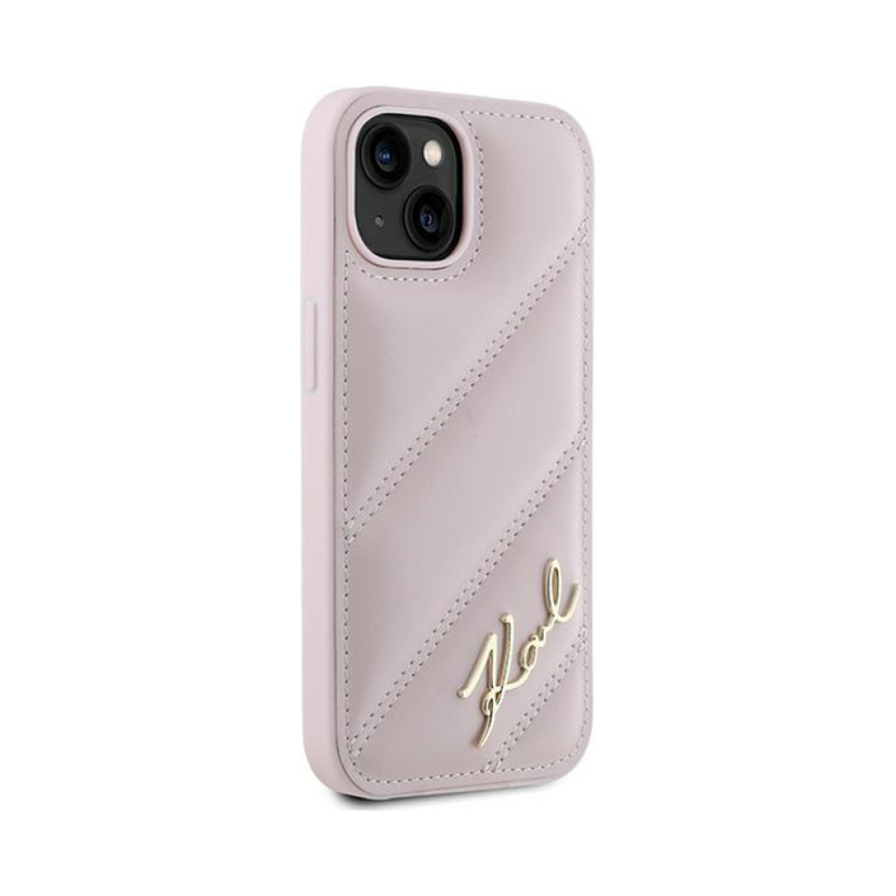 Coque iPhone 14 Karl Lagerfeld Diagonal Quilted Script rose — visuel 4