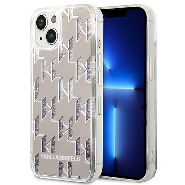 Coque iPhone 14 Karl Lagerfeld Monogram Liquid Glitter argentée