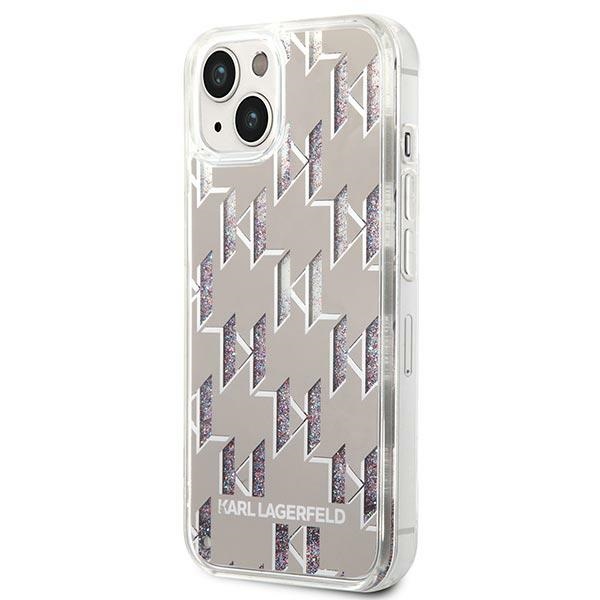 Coque iPhone 14 Karl Lagerfeld Monogram Liquid Glitter argentée — visuel 2