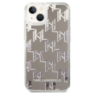 Coque iPhone 14 Karl Lagerfeld Monogram Liquid Glitter argentée — visuel 3