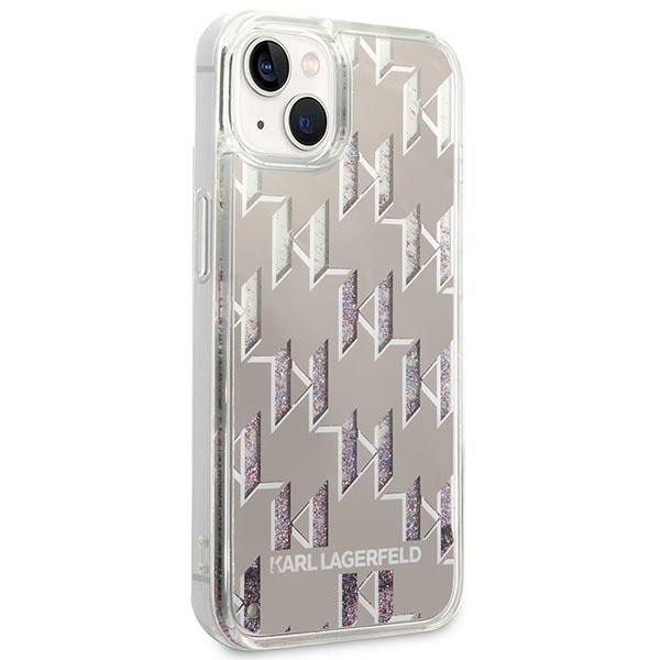Coque iPhone 14 Karl Lagerfeld Monogram Liquid Glitter argentée — visuel 4