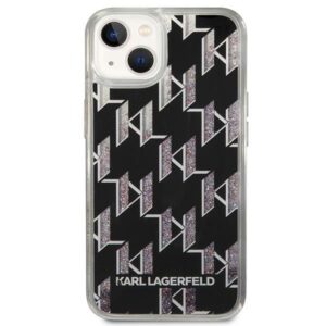 Coque iPhone 14 Karl Lagerfeld Monogram Liquid Glitter noire — visuel 3
