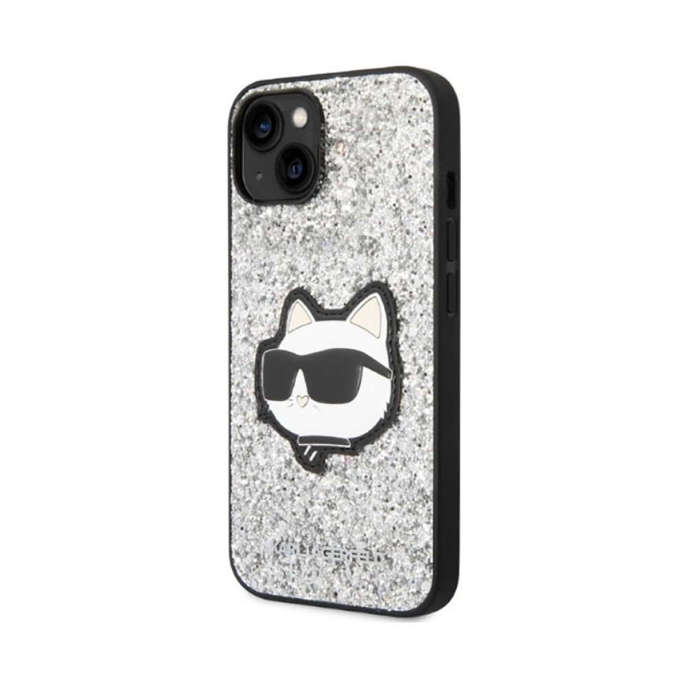 Coque iPhone 14 Karl Lagerfeld NFT Glitter Choupette Patch argentée — visuel 2