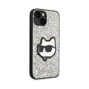 Coque iPhone 14 Karl Lagerfeld NFT Glitter Choupette Patch argentée — visuel 4