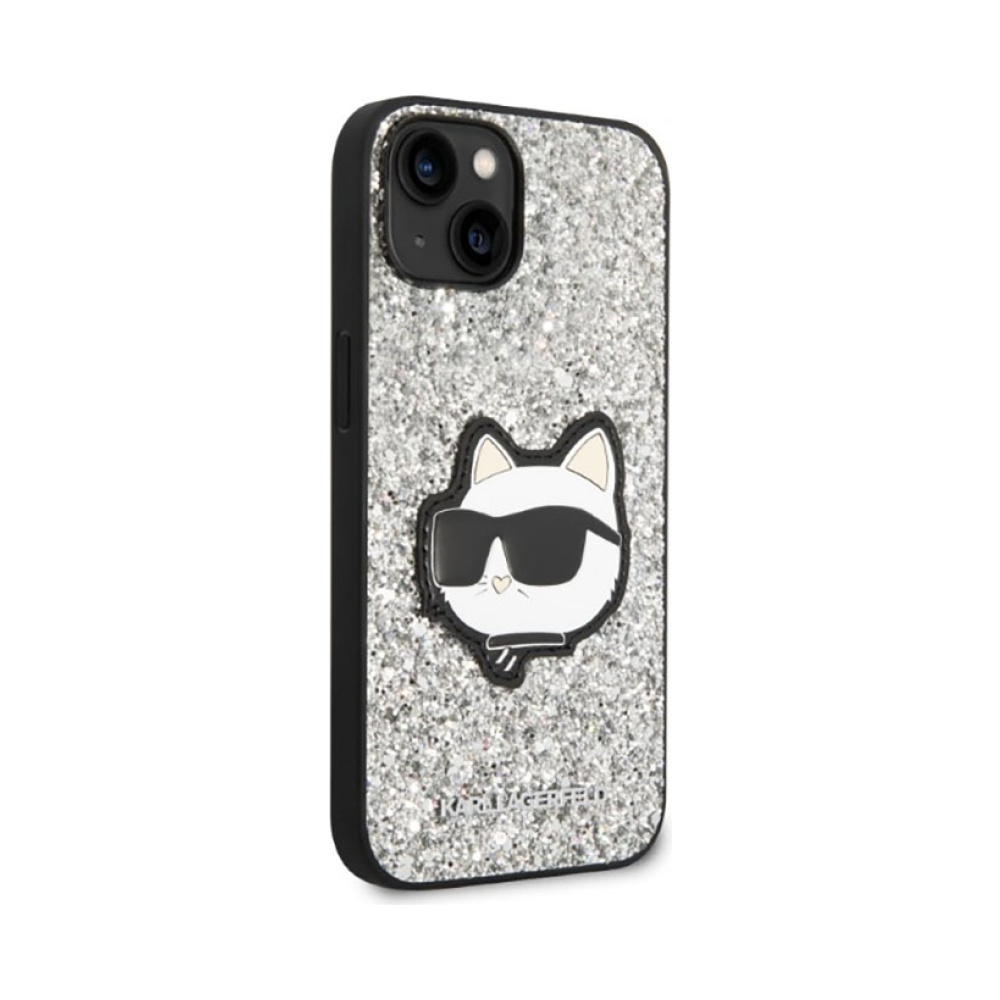 Coque iPhone 14 Karl Lagerfeld NFT Glitter Choupette Patch argentée — visuel 4