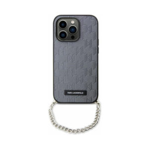 Coque iPhone 14 Karl Lagerfeld Saffiano Monogram Chain argentée