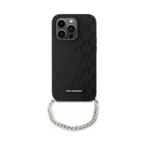 Coque iPhone 14 Karl Lagerfeld Saffiano Monogram Chain noire