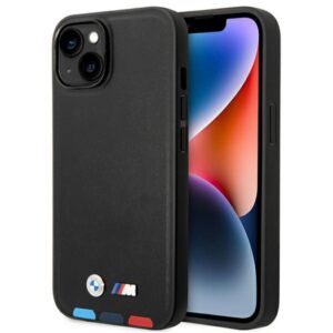 Coque iPhone 14 Plus BMW Leather Hot Stamp Tricolor noire