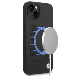 Coque iPhone 14 Plus BMW Silicone Signature Logo MagSafe noire
