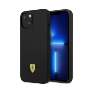 Coque iPhone 14 Plus Ferrari Silicone Metal Logo noire