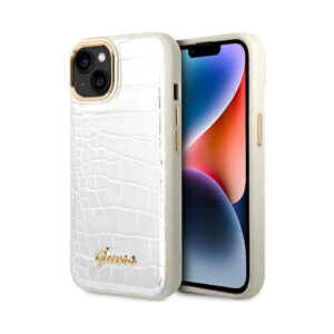 Coque iPhone 14 Plus Guess Croco Collection argentée
