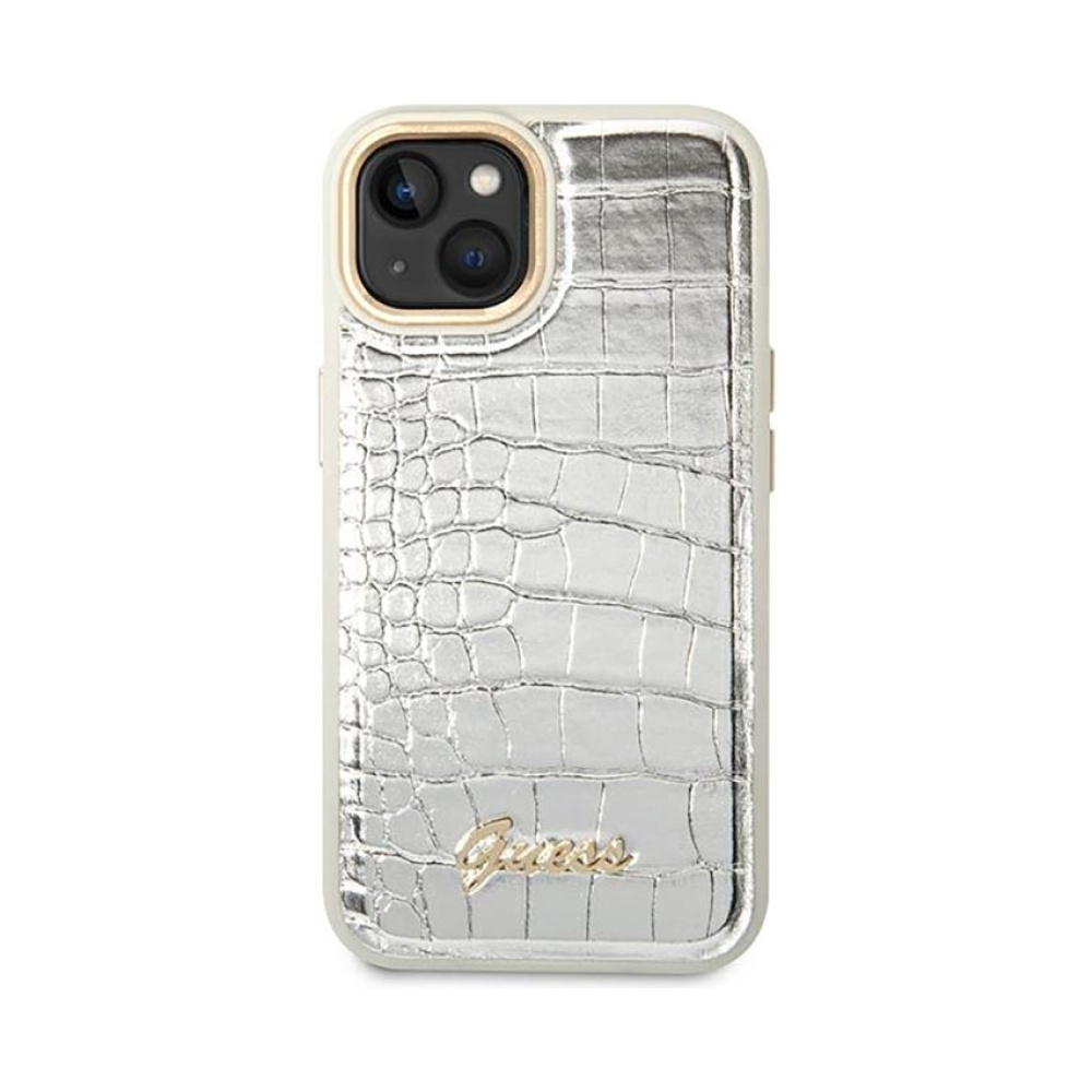 Coque iPhone 14 Plus Guess Croco Collection argentée — visuel 3
