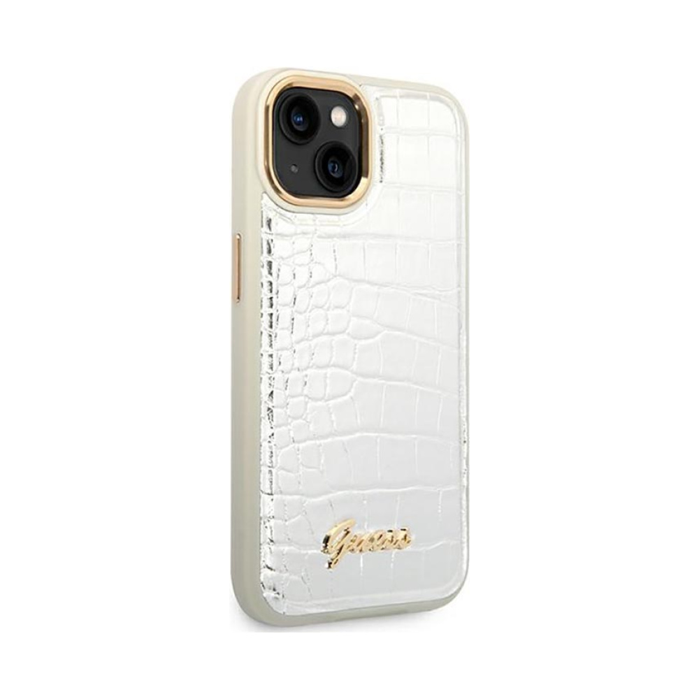 Coque iPhone 14 Plus Guess Croco Collection argentée — visuel 4