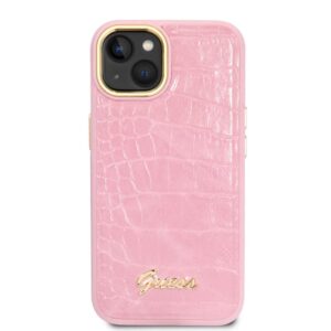 Coque iPhone 14 Plus Guess Croco Collection rose — visuel 2