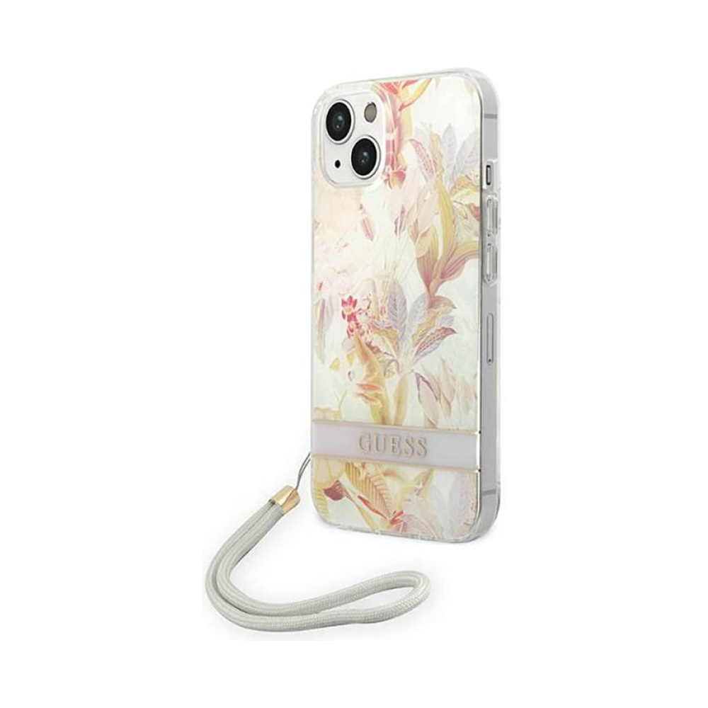 Coque iPhone 14 Plus Guess Flower Cord violette