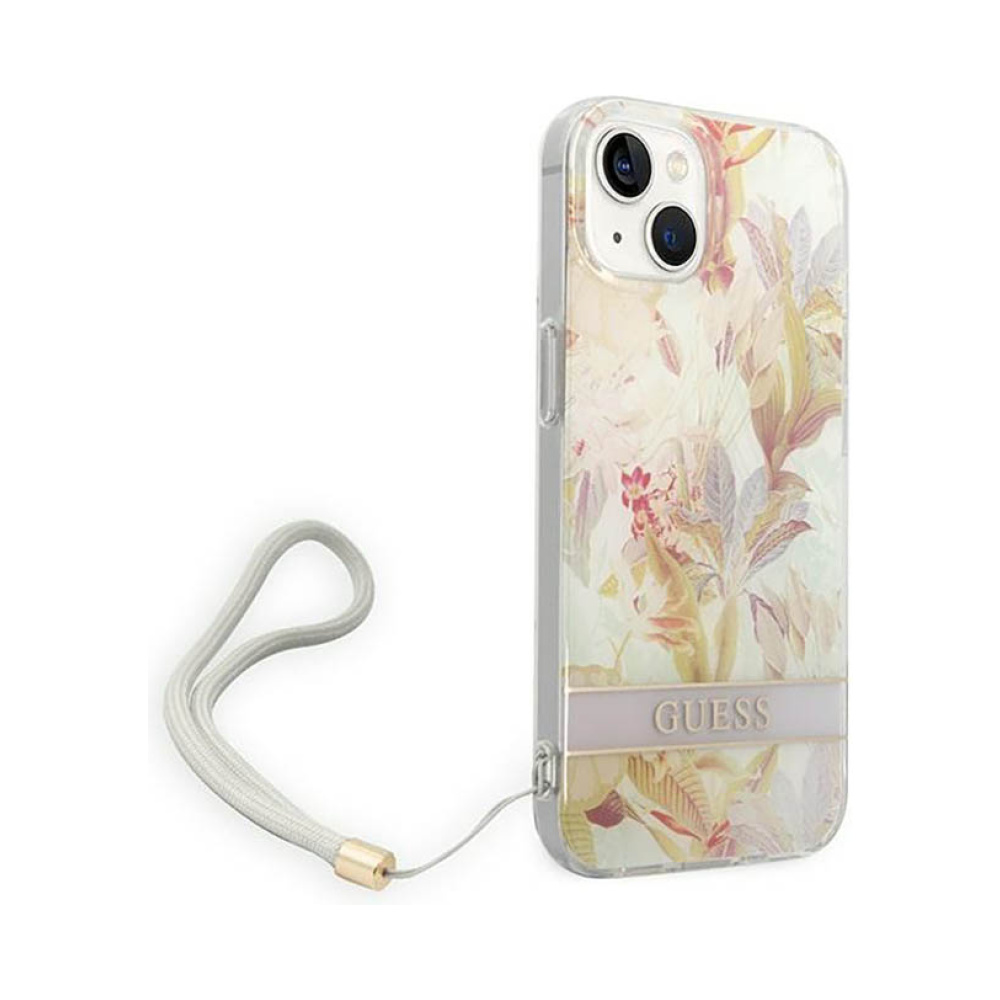 Coque iPhone 14 Plus Guess Flower Cord violette — visuel 3